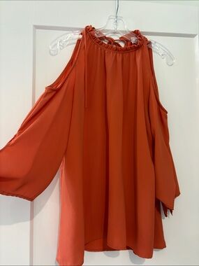 Ces Femme Rust Orange Cold-Shoulder Halter Blouse
